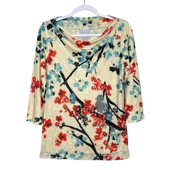 Soft Surrounding Floral Bird Print Burnout Cowl Neck Blouse | Small - Picture 1 of 6